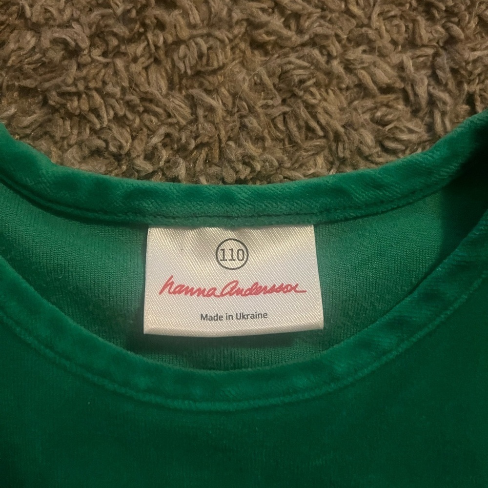 Hanna Andersson Velour Forestry Green Tiered Ruffle Dress Size 110 - Picture 2 of 5